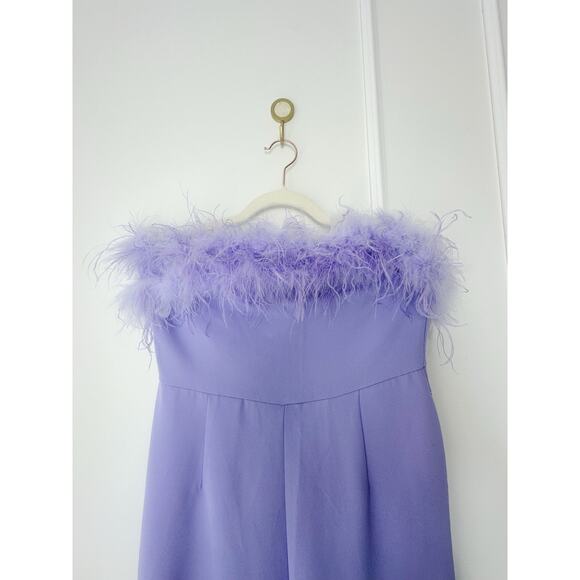 NWT Nasty Gal Feather Strapless Jumpsuit Lavender - Picture 4 of 12
